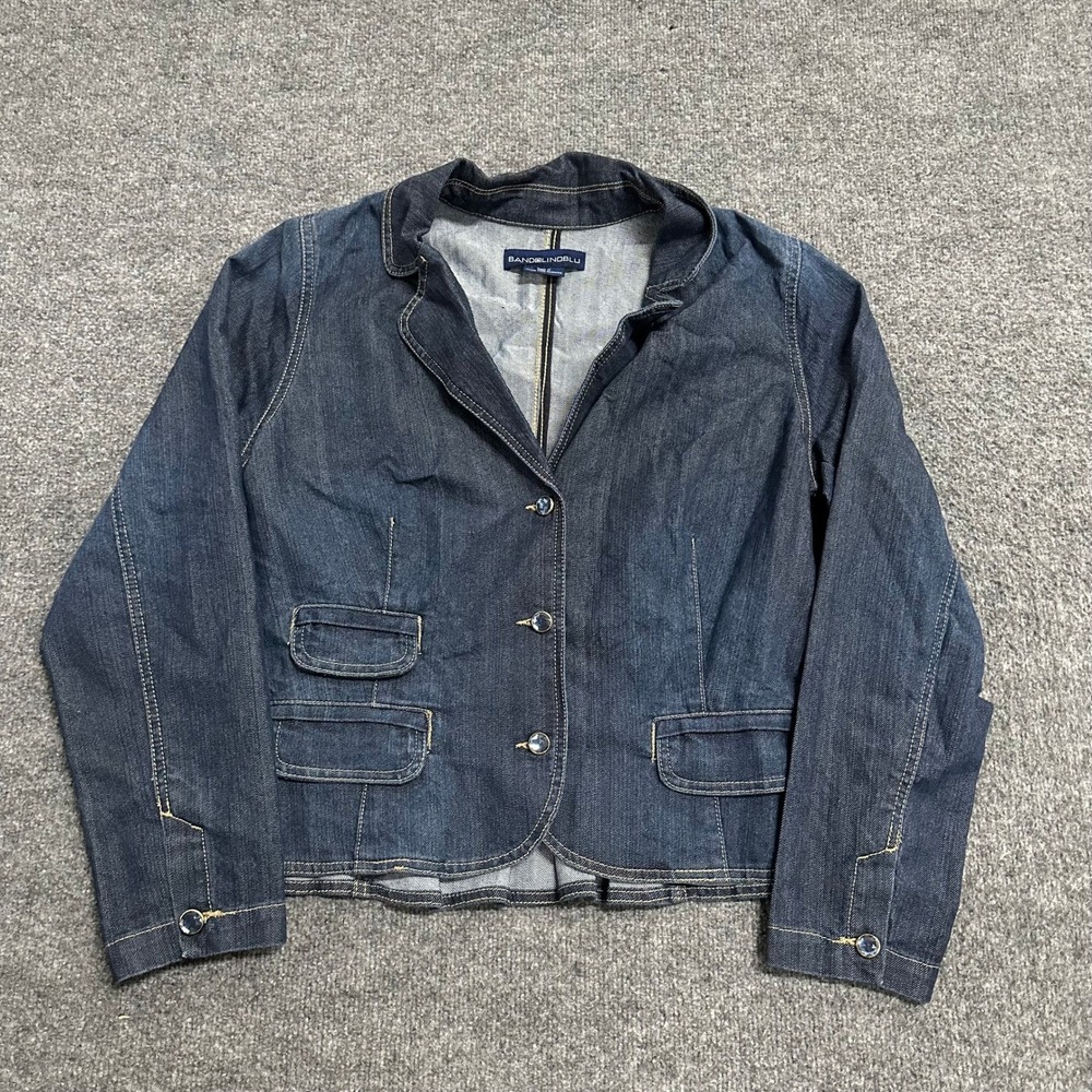 Bandolino Blu Jacket Womens Size XL Blue Denim Blazer Pleated Back Cropped